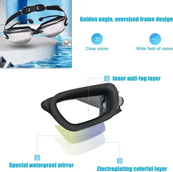 Adult Tinted Swimming Goggles with Diopter Myopia Degree Silicone Underwater Glasses Anti-fog Water Uv Protection