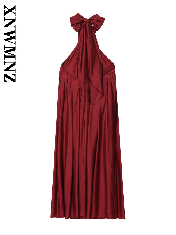 XNWMNZ 2025 Summer Women Clothing Sexy Holiday Shoulder Midi long Dresses Chic Fashion Woman Sleeveless boho Backless Dress Tie