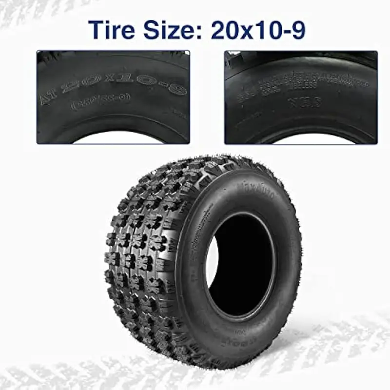 ATV Rear Tires 20x10x9 Two-Piece Non-Directional Tubeless Set Load Index 34 Speed Rating J 275 Pounds Capacity 11.5mm Tread Dept