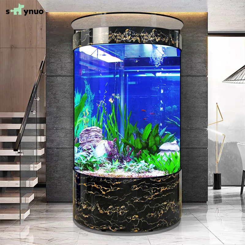 

skynuo European Semi-circular Aquarium Home Living Room Glass Ecological Landscaping Circular Filtration Oxygen Fish Tank