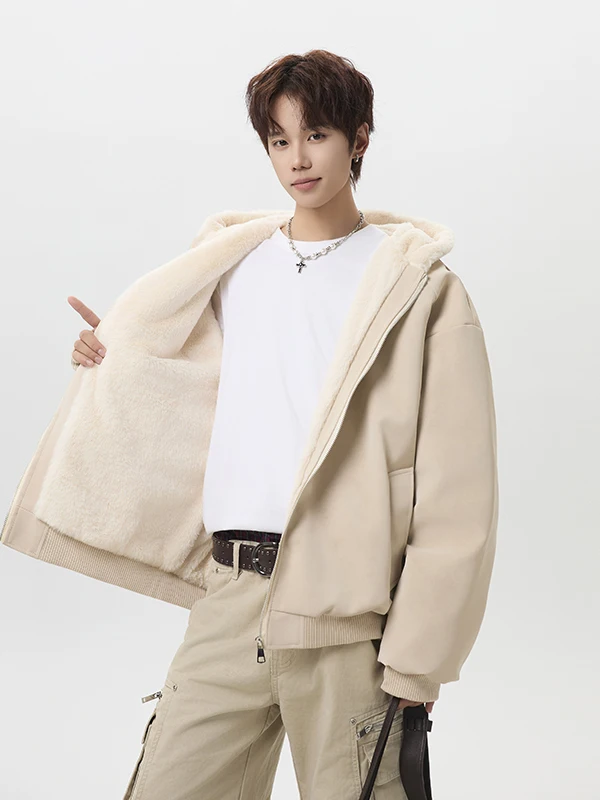 

Американская хлопковая куртка с капюшоном, мужская, свободного кроя, для пар, зимняя, на флисовой подкладке, утепленная, из искусственной кожи, теплая хлопковая одежда