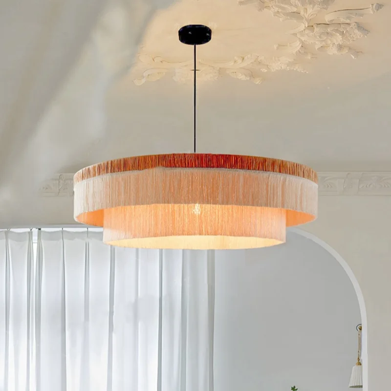 French Retro Tassel Pendant Light Vintage Living Room Bedroom Dining Room Light American