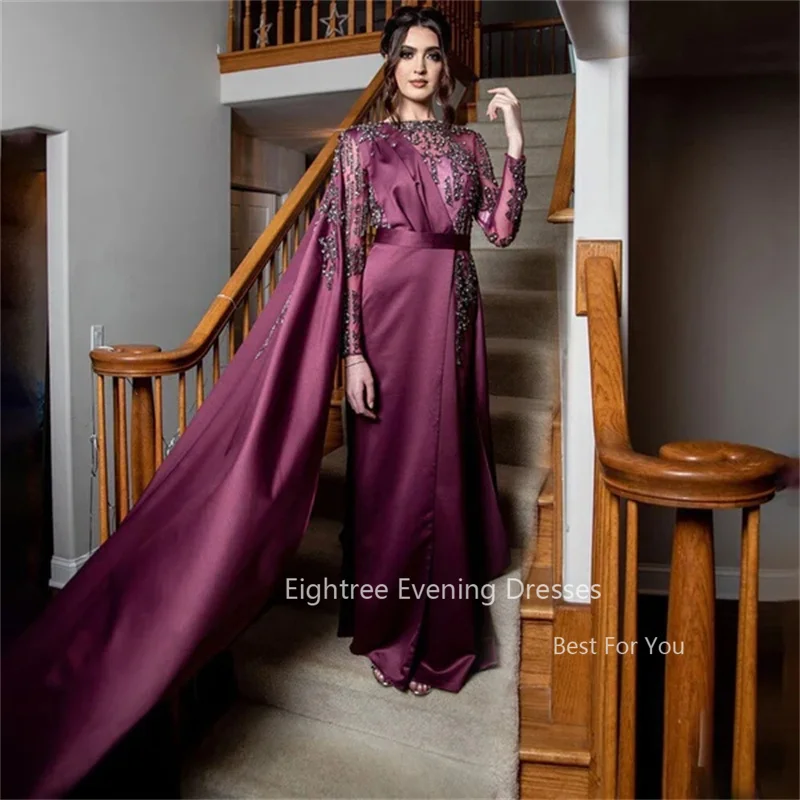 Eightree Vintage Grape Purple Muslim Evening Gowns Shiny Sequins Split Formal Prom Dresses Saudi Arabia Party Dress for Women