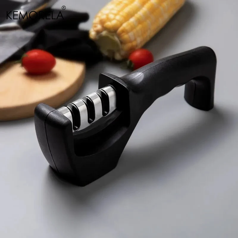 1PCS Black 3 Stages Type Quick Sharpening Tool Knife Sharpener Handheld Multi Function With Non Slip Base Kitchen Knives