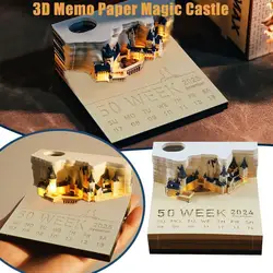 Magic Castle 3D Note Pad 2025 Calendar With Lights Memo Pad Creative Desk Weekly Calendar DIY Notes Notepad Art Calendar Paper