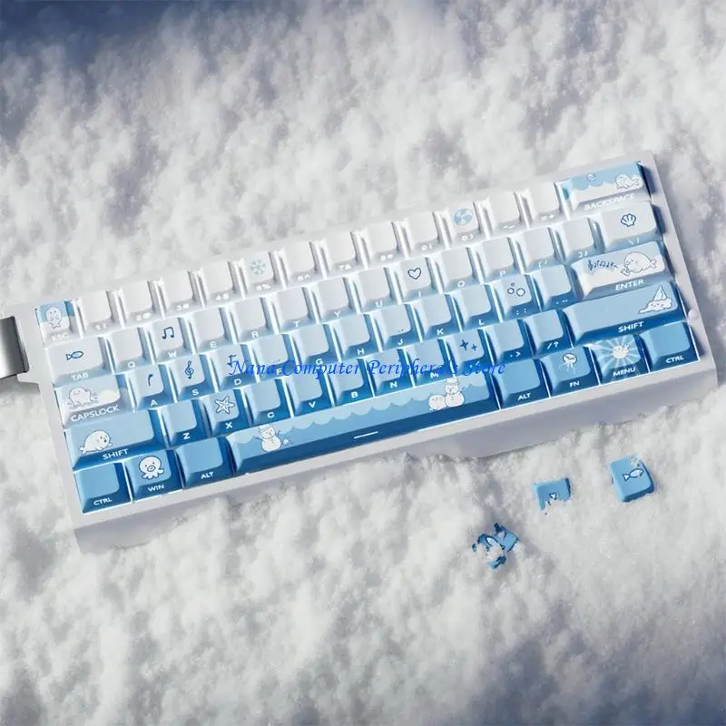 

F68C Snow Seal Theme 74 клавиши PBT полупрозрачные колпачки для клавиш с боковым принтом оригинальные механические клавиатуры,