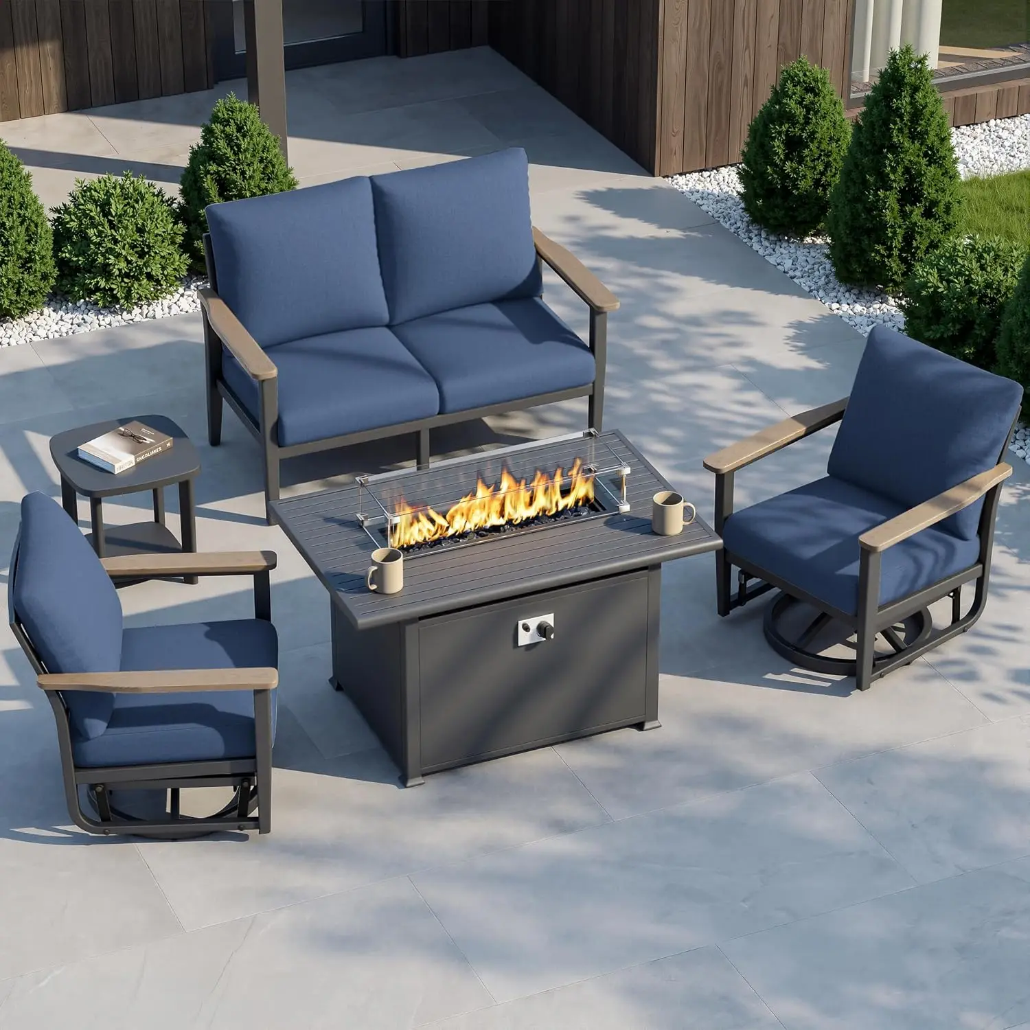 Aluminum Patio Furniture Set Swivel Rocking Chairs Outdoor Garden Deck, Custom