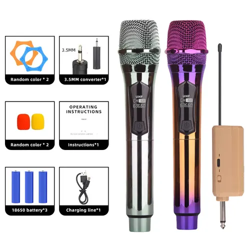 Imagen 1 del producto Micrófono de Karaoke inalámbrico, equipo dinámico UHF para habitación, máquinas, micrófono Sem Fio, Inalambricos Micro Sans Fil 2 Mic