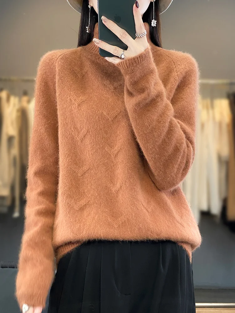 

Women Winter Sweater Button-up Collar Thick Pullover 100% Mink Cashmere Long Sleeve Tops Twist Solid Knit Jumper Korean Fashion