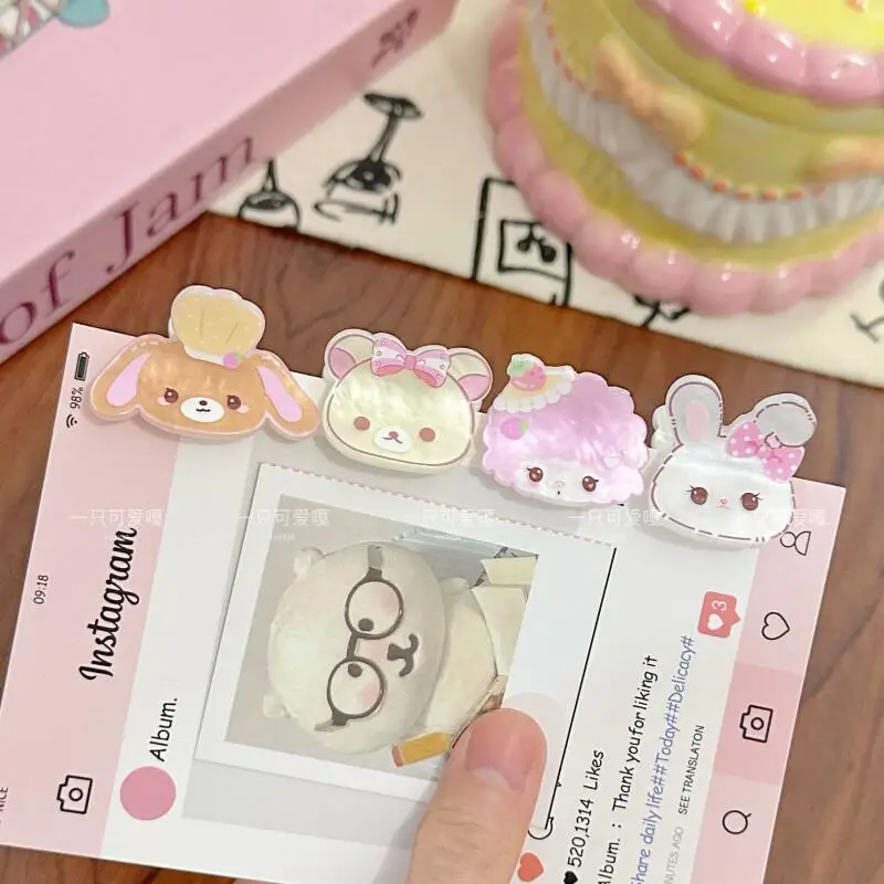 

Заколка для волос Sanrio Q Version, двусторонняя, акриловая, с мультяшными персонажами Sugarbunnies, мини-заколка для челки, украшение для прически, подарок