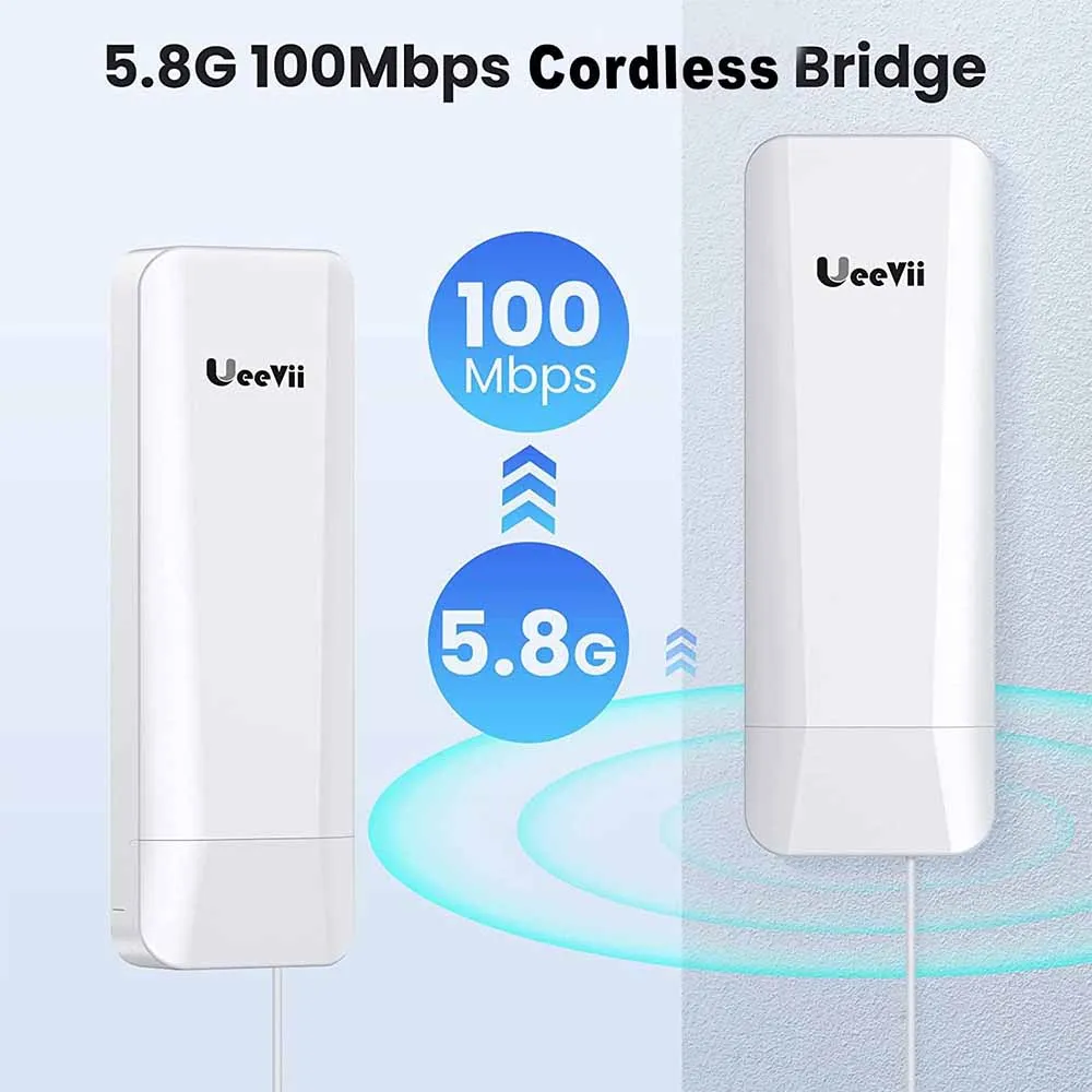 Ueevii CPE453 5.8G Wireless Bridge 100Mbps 3KM Outdoor CPE WiFi Signal PTP Long Range with 24V PoE Power IP65 AP Repeater Mode ﻿