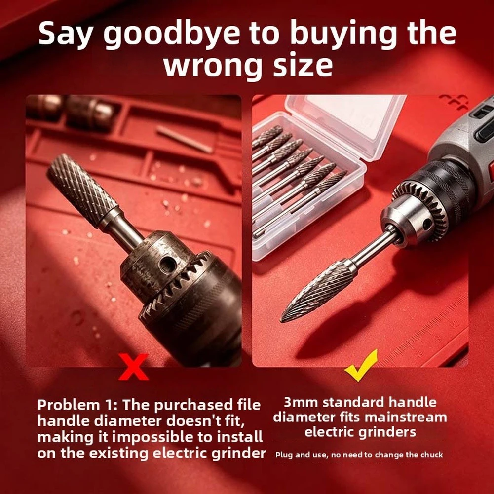 10PCS 3mm Rotary File Bit Double Slot Design for Engraving Machines Electric Grinders and Handheld Carving Tools