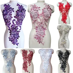 3D Lace African Fabric Sew on Rhinesstones Appliques Embroidery Sewing Clothes Patches For Designer Diy Wedding Dress Bodice