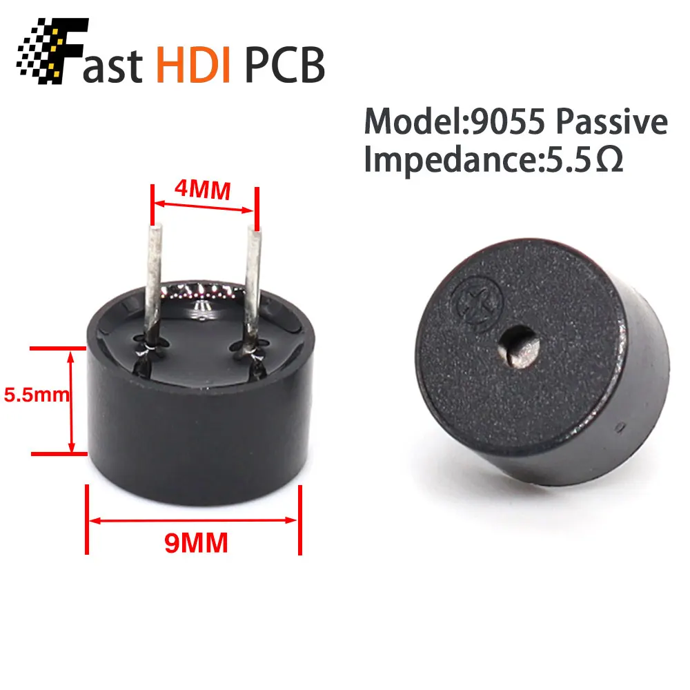 초소형 압전 버저 직경 9mm (KC 시리즈) - 옵션 5.5Ω/16Ω/42Ω - 고온 내성 친환경, 일체형 설계