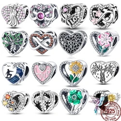 925 Sterling Silver Emotional Heart-Shaped Design Temperament Charm Beaded Beads Suitable For 3MM Original Bracelet Diy