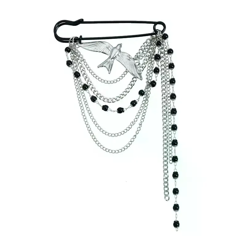 Women Fashion Swallow Brooch Multi Layer Chain Exquisite Tassel Jewelry Pin for Gift and Banquet