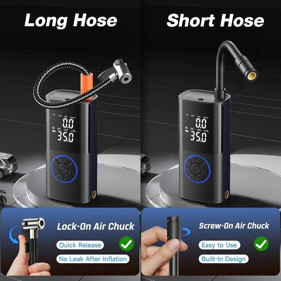 Draagbare bandenpomp met slim dubbel slangsysteem voor autobanden, fiets en motorfietsen, 160PSI, automatische luchtpomp, elektrische inf