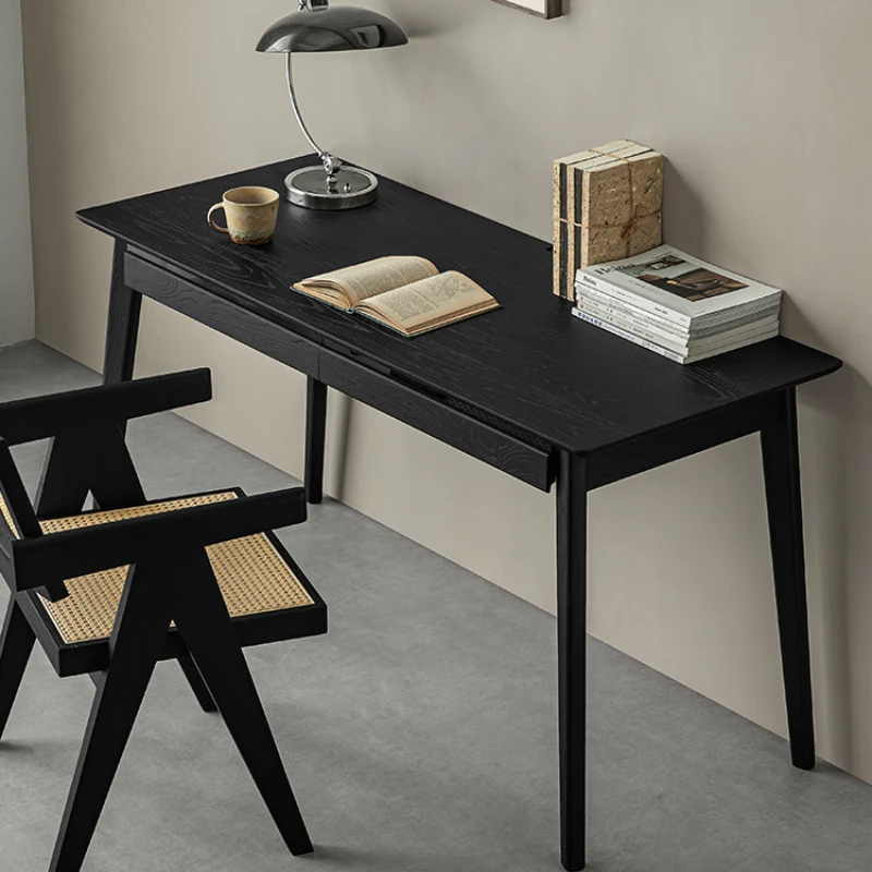 Furniture black solid wood desk Italian minimalist with drawers dressing table computer desk white wax wood office desk