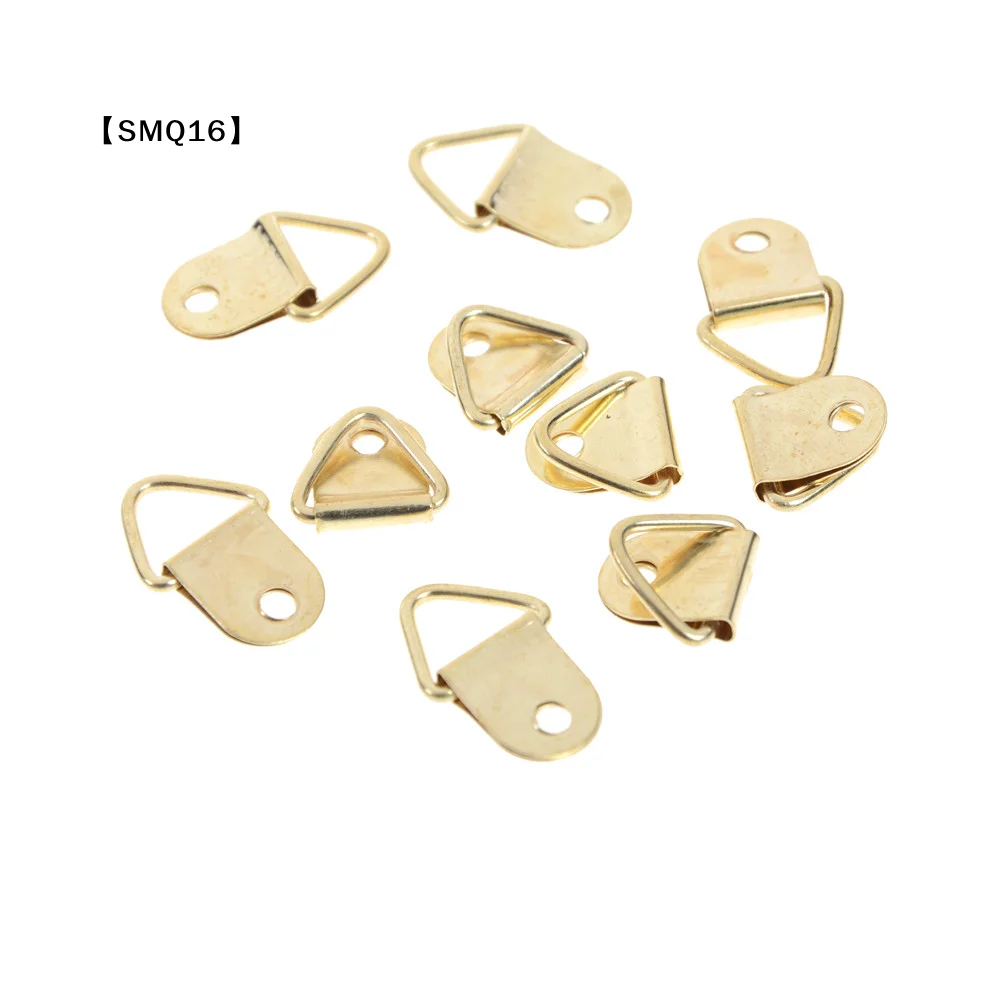 10Pcs D Ring Hooks Golden Brass Triangle Photo Picture Frame Wall Mount Hangers【SMQ】