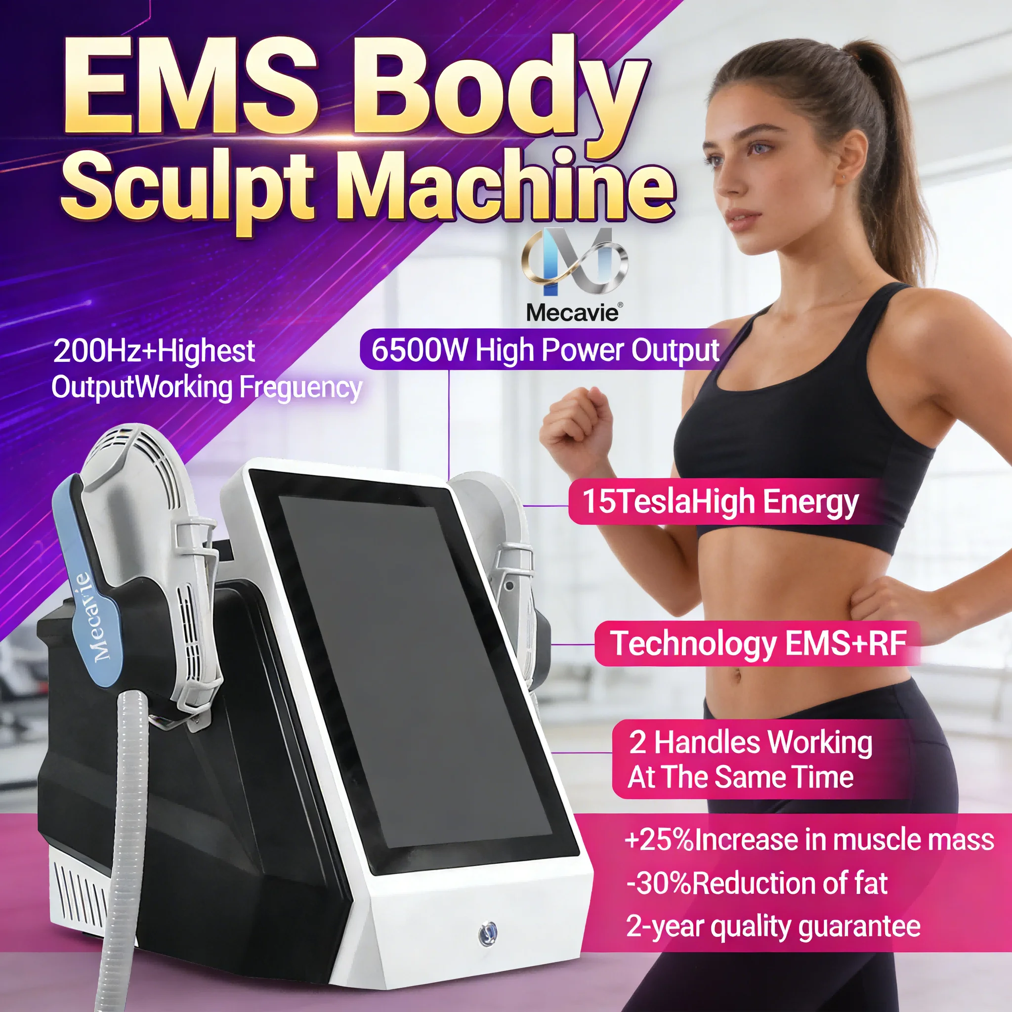 

Портативный аппарат HIEMT EMS MECAVIE PRO 6500W 2026 года для стимуляции мышц и снижения веса, коррекции фигуры и терапии