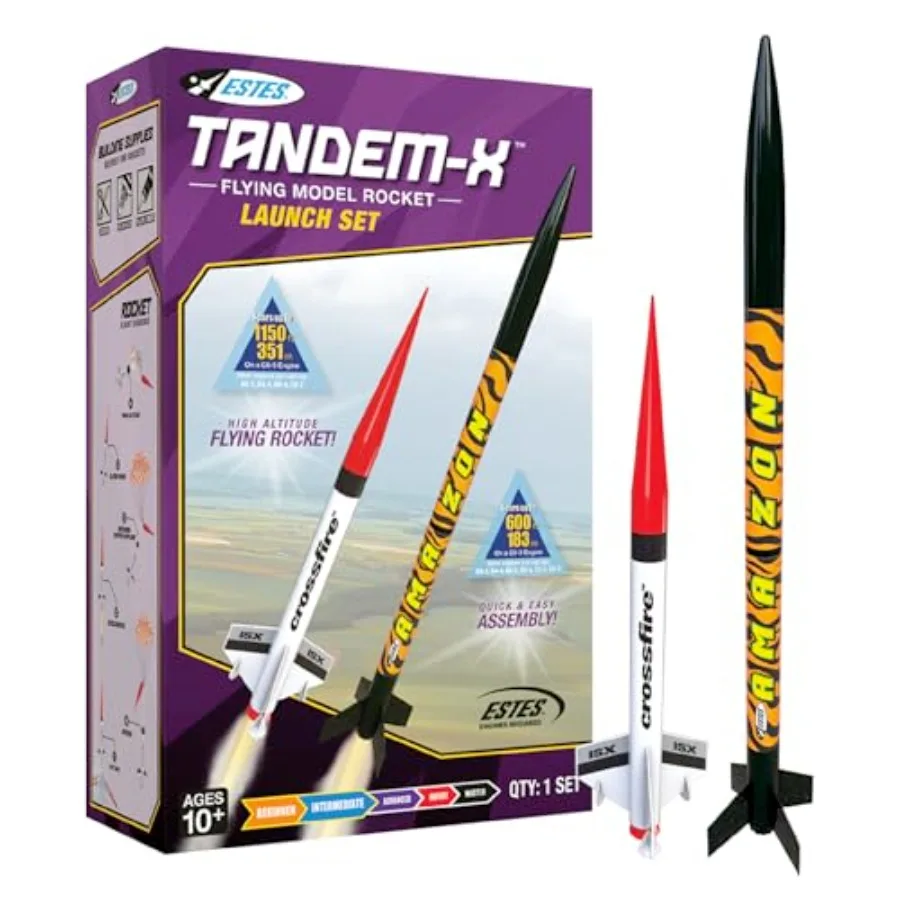 

1469 Tandem X Rocket-Building Kit, Beginner Flying-Rocket Model Kit for Ages 10+, Includes Launch Pad and Controller