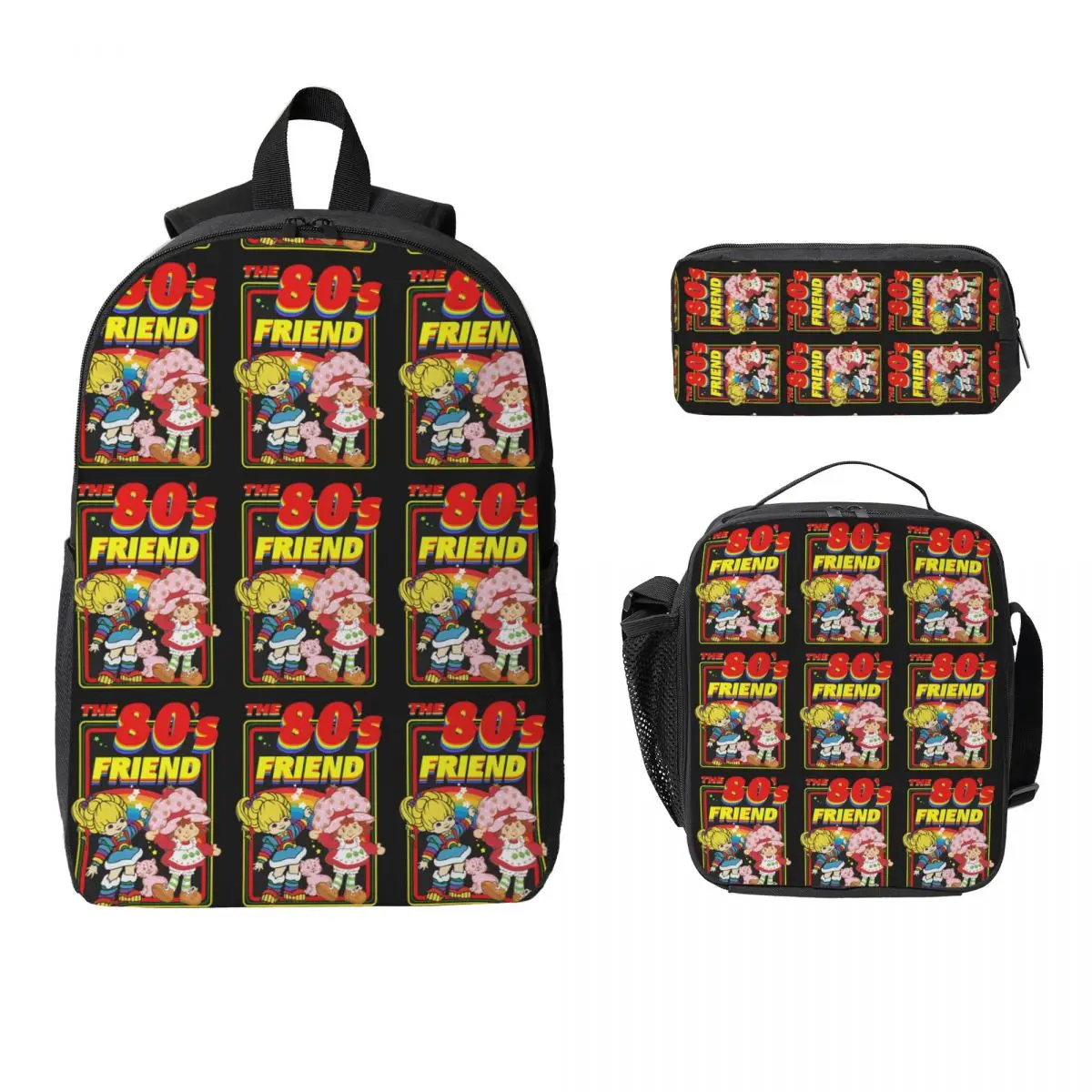 Rainbow Brite The 80s Friend For Christmas Backpack Boy Girl BookBag School Bag Shoulder Bag 3ps Insulated Lunch Bag Pencil Case