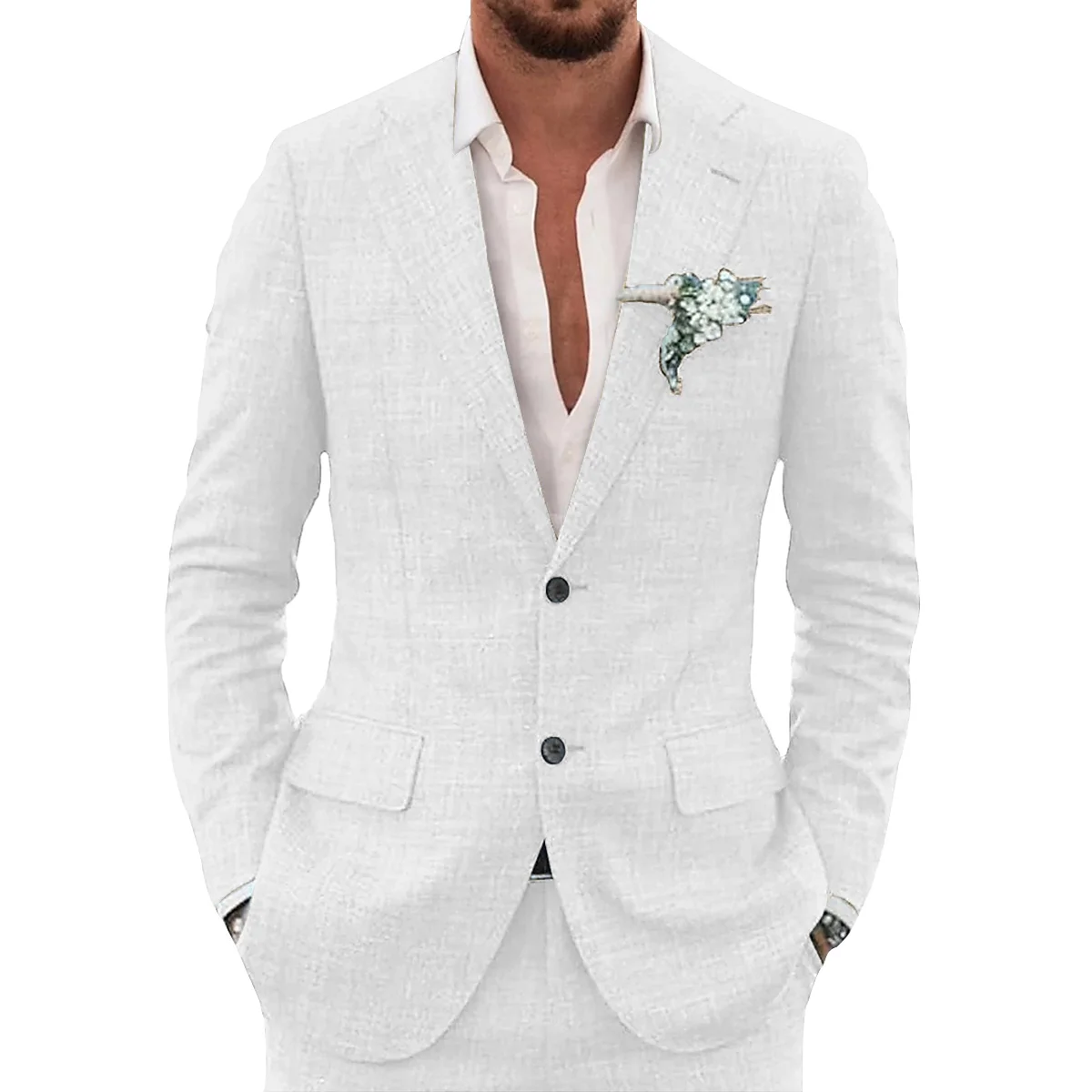 AnnieBritney Casual Summer Beach Linen Suits for Men Slim Fit Solid Suit Tuxedo 2 Set Trajes De Hombre Terno Masculino Completo