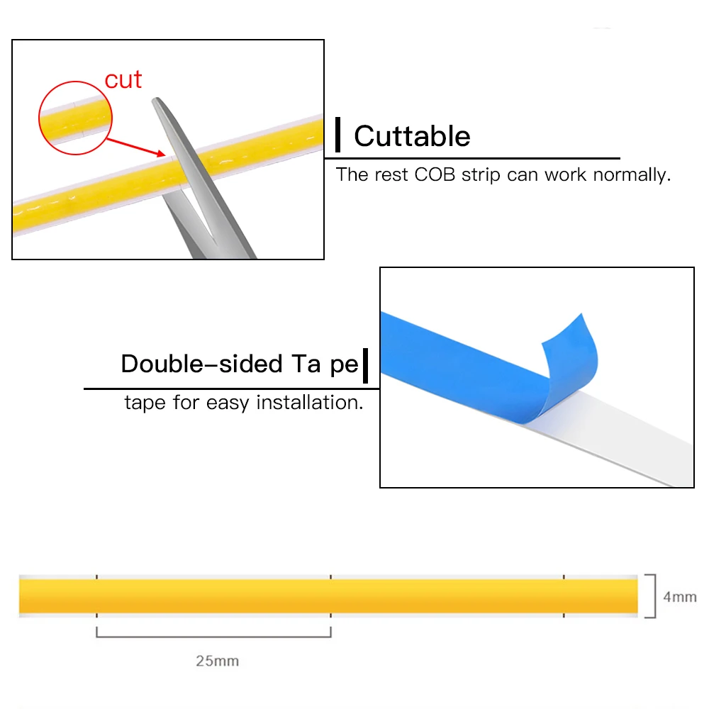 4mm Super Slim COB LED Strip Light 480 LEDs/m High Density Flexible Tape Ribbon Warm Cool White RA90 FOB Led Lights DC5V 12V 24V