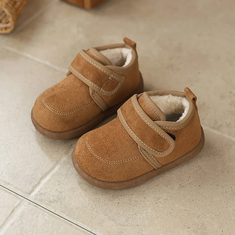 الشتاء الفتيان الفتاة أحذية أفخم جولة تو هوك حلقة اليومية الدافئة حذاء مسطح للأطفال الألوان الصلبة المضادة للانزلاق موضة مريح حذاء الأطفال