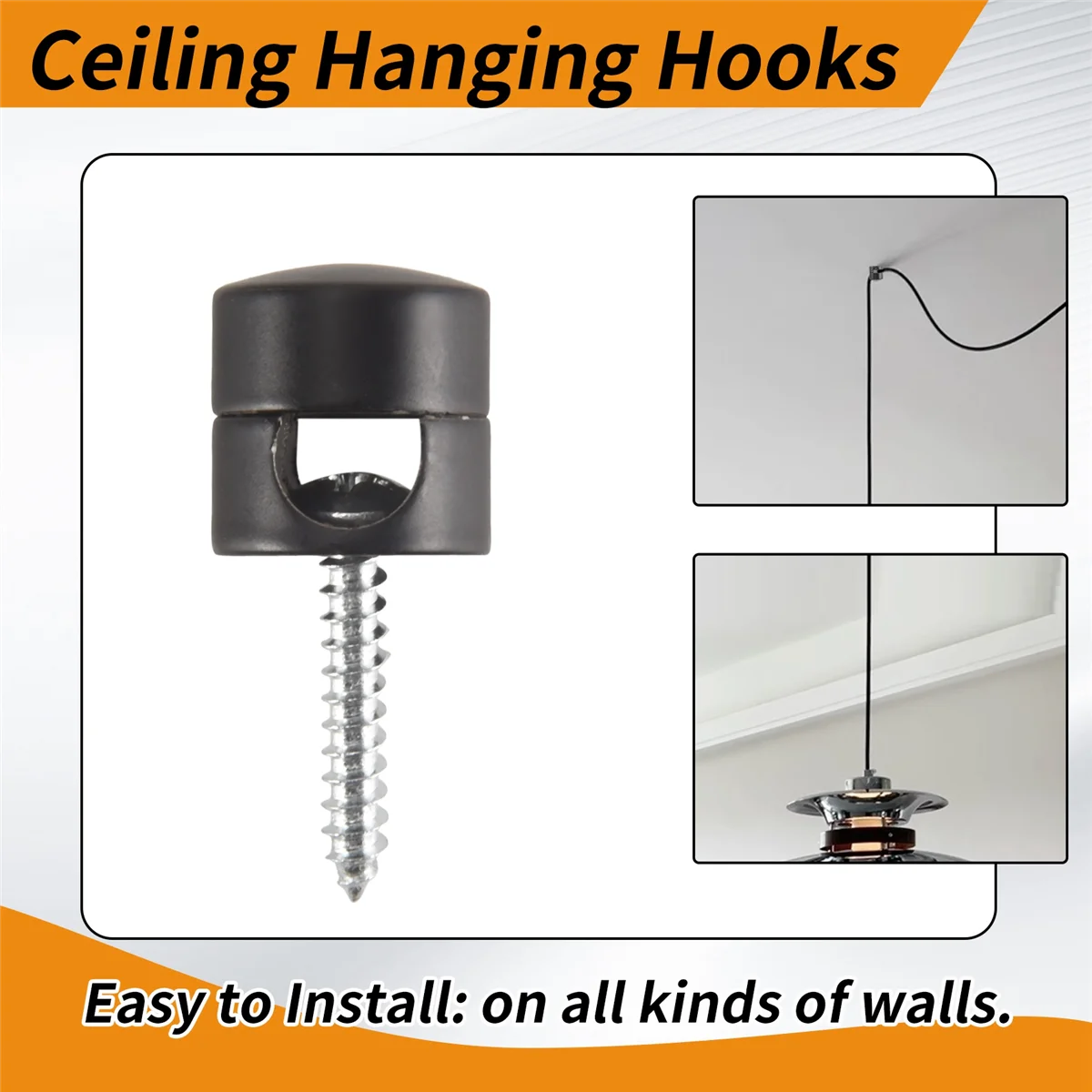 

BTCL 3 Pack Ceiling Hooks for Ceiling Hanging Lights, Pendant Light Hook for Ceiling Lamp, Ceiling Hooks, DIY Lamp Black