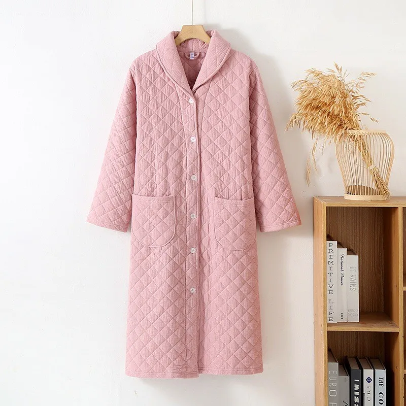 2024 Autumn Winter Women Warm Cotton with Filler Robe Ladies Bathrobe Female Long Sleeve Dressing Gown Robes Simple Home Clothes