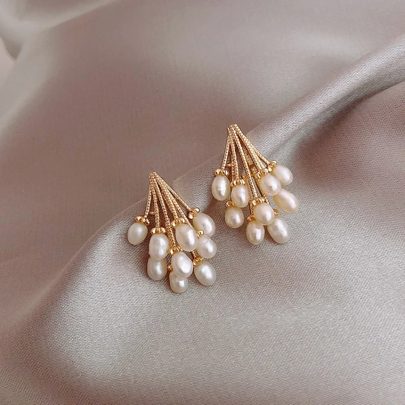 925 Silver Needle Fashion Korean Elegant Pearl Gold Color Stud Earrings for Women Bohemian Wedding Earring Jewelry Party Gift