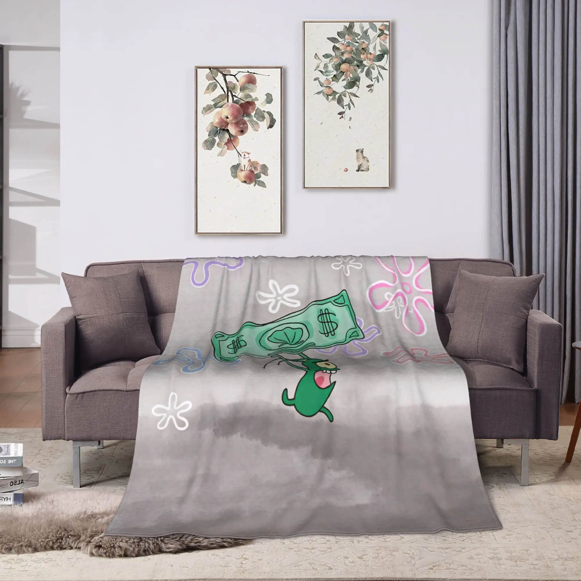 SpongeBobs Plankton  Blanket  Soft Print Plush Throw Blanket For Girls Boys Living Room Flannel Bedspread Bed Cover