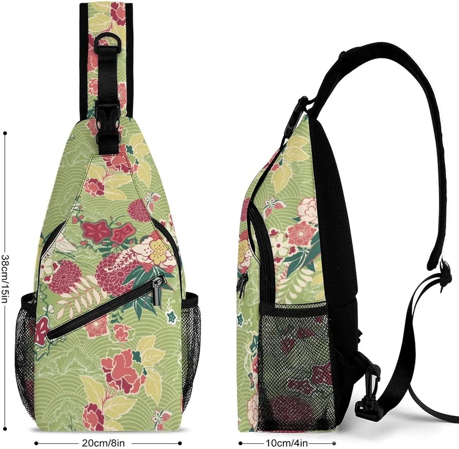 Oriental Silk Floral Pattern Sling Backpack Chest Bag Crossbody Shoulder Bag Gym Cycling Travel Hiking Daypack for Men Women