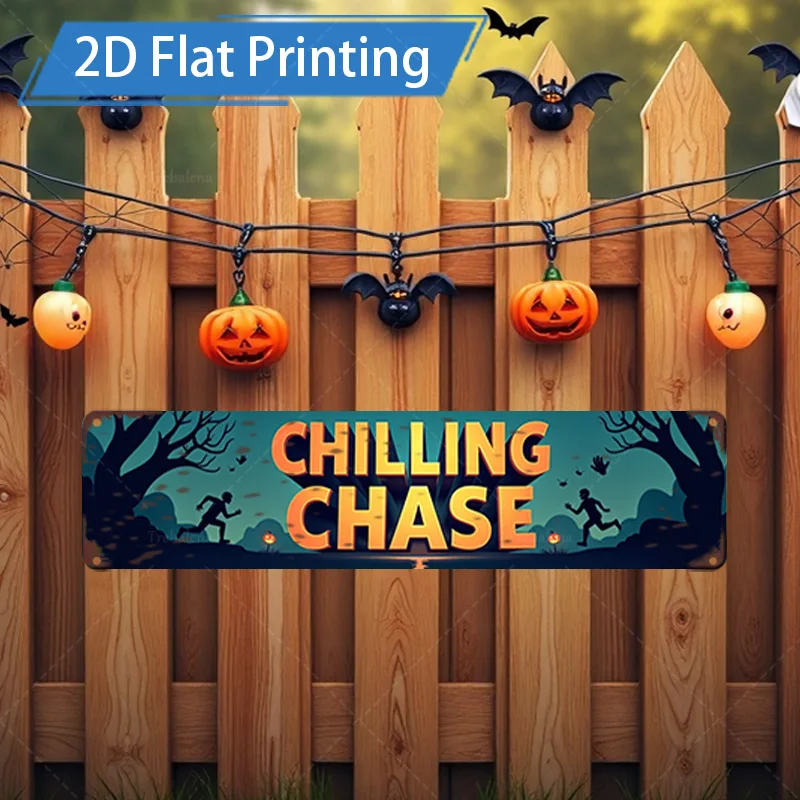 1 قطعة علامة معدنية ، 4x16 بوصة هالوين تقشعر لها الأبدان تشيس 2D طباعة مسطحة علامة معدنية للديكور الاحتفالي #1