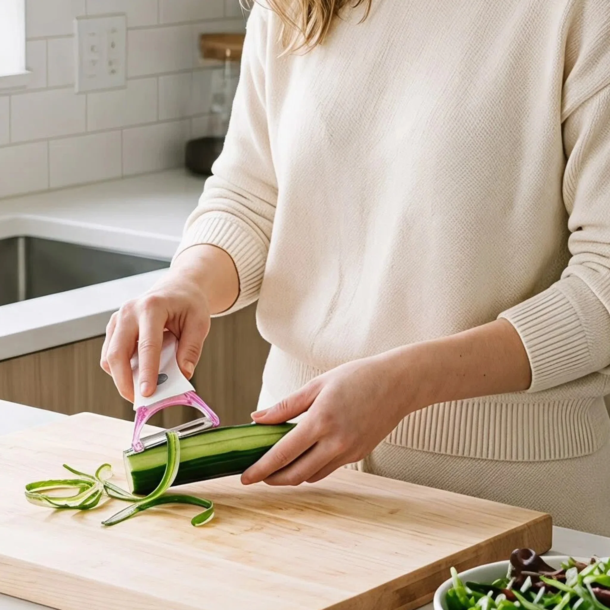 2-in-1 Dual Side Fruit Veggie Peeler, Food Grade Stainless Steel, Built-in Slicer, Ergonomic Handle, All Produce, 3 Colors