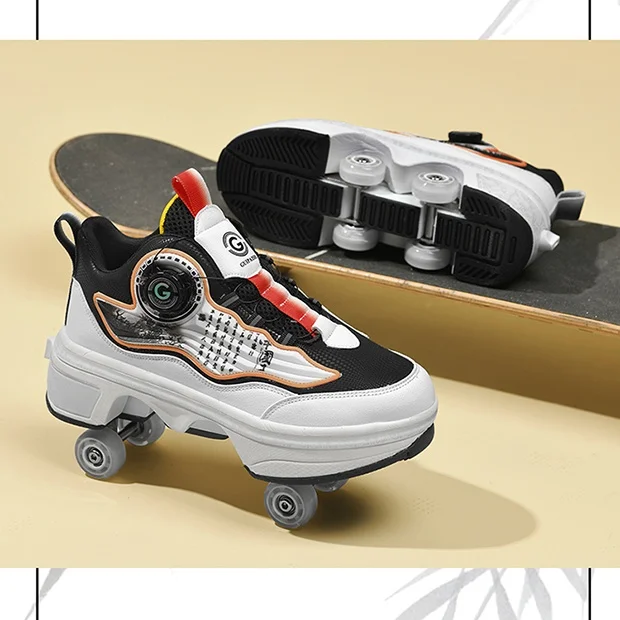 

Unisex Automatic Retractable 4 Wheel Roller Skate Shoes High Top Dual-purpose Sports Sneakers for Adult Youth
