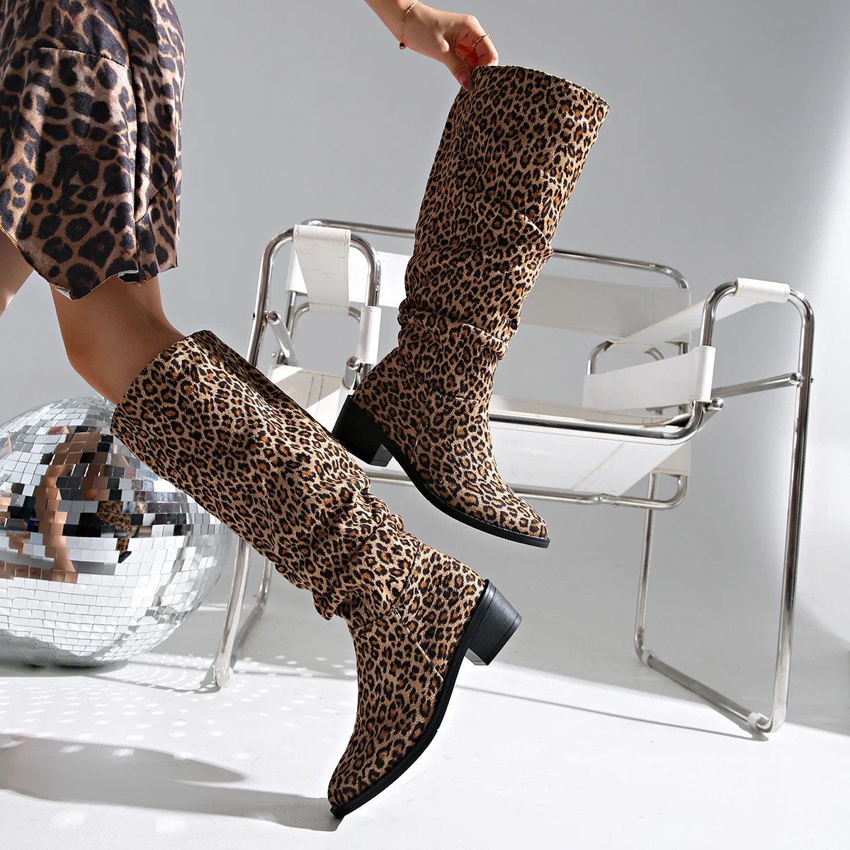 Brown Leopard High Boots Women Boots Platform Shoes for Women  Autumn Winter Sexy Mid-calf Suede Riding Boots Botas Mujer 2024