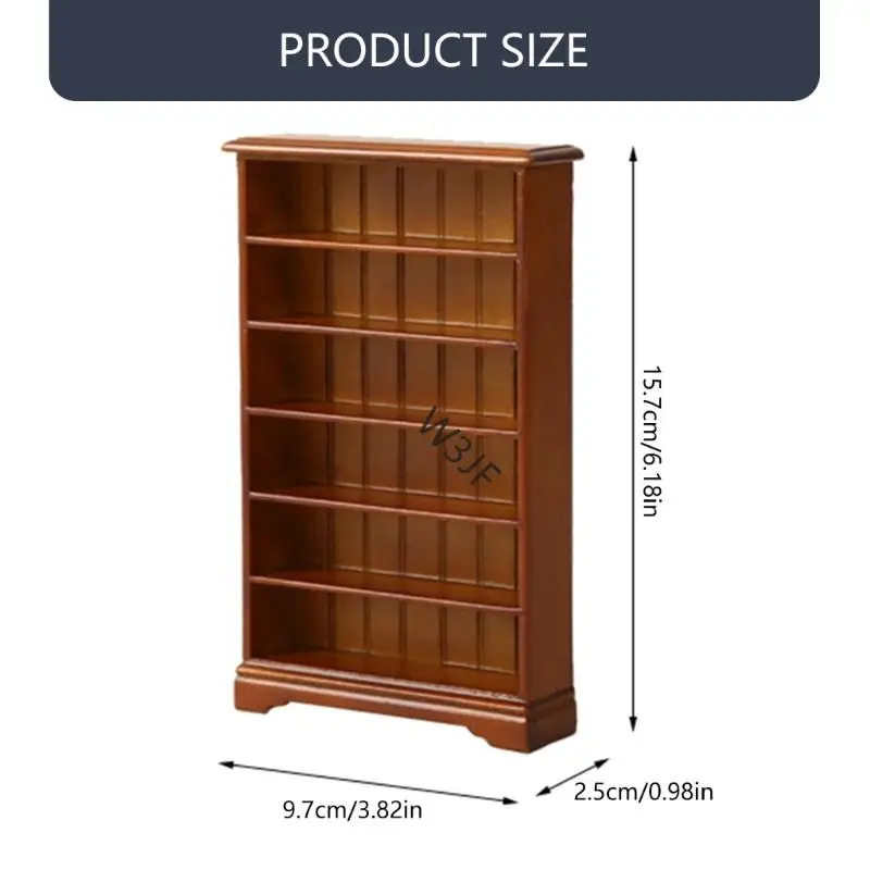 W3JF 6 계층 미니어처 책장 모델 1:12 스케일 인형 하우스 장식 작은 나무 책장 디스플레이 랙 가구 장식