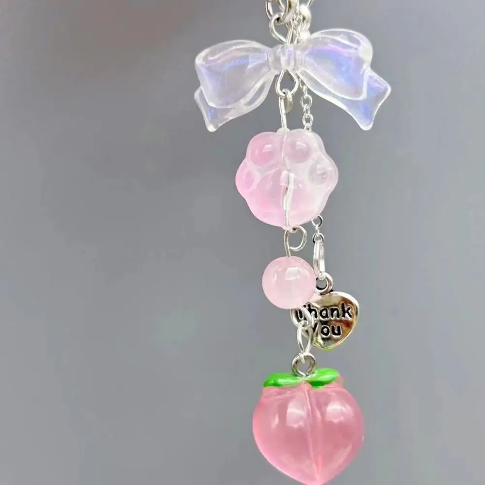 

New Fashion Phone Charms Pendant Kawaii Y2K Peach Sweet Girl Keychain Cute Bowknot Bead Car Key Ring Bag Pendant Gift