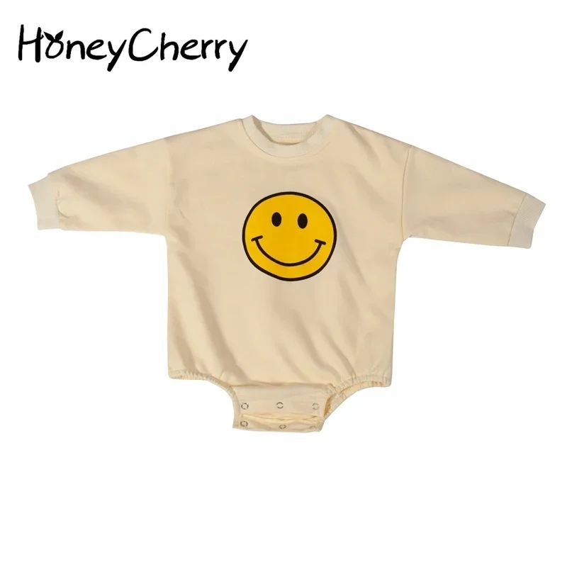 

HoneyCherry Boys and Girls Printed Bodysuits Cute Baby Sweatshirt Bodysuits New Born Baby Girl Clothes