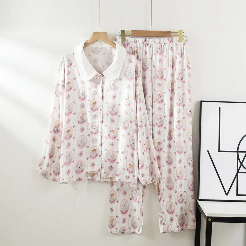

2025 хлопковые двойные марлевые пижамы, женская домашняя одежда с отложным воротником, тонкие брюки с длинными рукавами, комплекты из 2 предметов