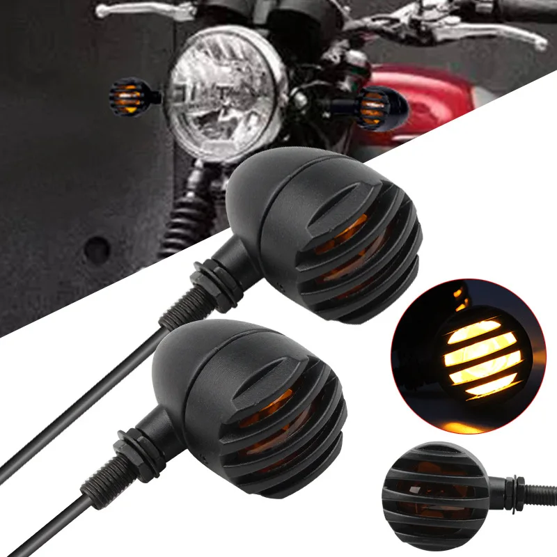 

2PCS LED Motorcycle Turn Signals Light 12V Indicators Lights black Grill For Har- Davi- Retro Lights Turn Signals Light