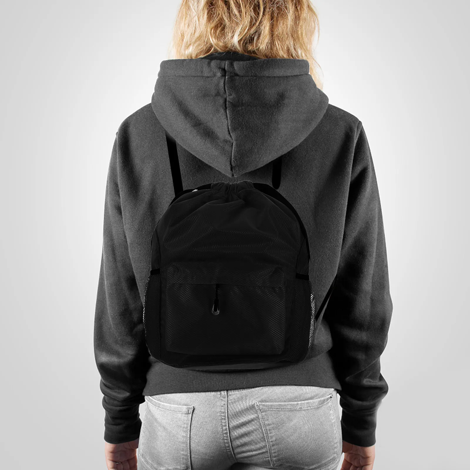 Tas Ransel Kain Oxford Kapasitas Besar Tali Bahu Ganda Tas Olahraga Tahan Lama Tas Sekolah Perjalanan Kasual Tas Serut Tas Basah Hitam