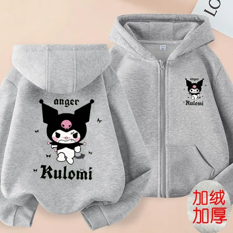 Sanrio Pure Cotton Children\'s Zipper Hooded Sweatshirt Cardigan Jacket Cartoon 2024 New Kuromi Girls Boys Clothing Holiday Gift