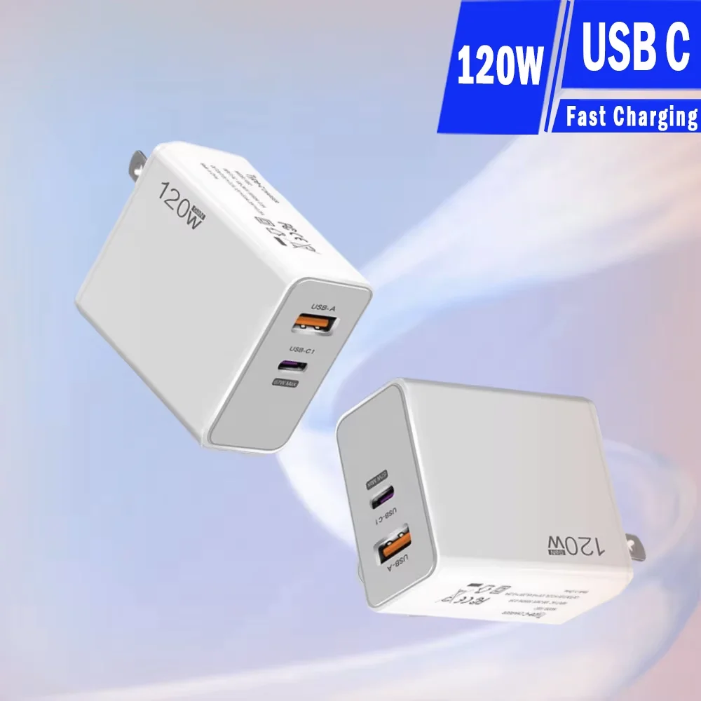 

GaN 120W PD 3.0 QC 4.0 USB C Fast Charger 4 Port Wall Adapter for iPhone 15 Pro Max Samsung S24 Xiaomi 14 iPad Compact Charger