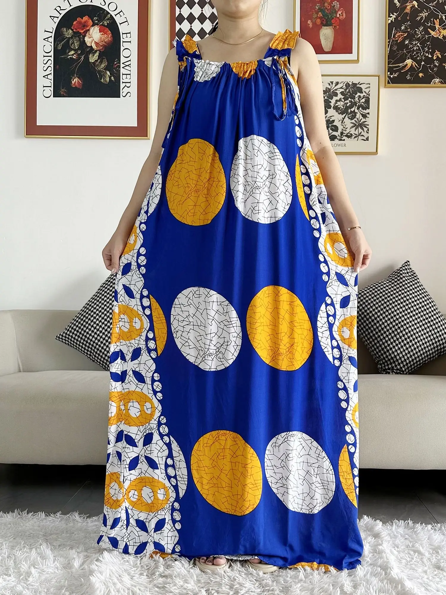 Yeni gelenler kadın pamuk yaz kolsuz elbise ile atkı altında elbise afrika Dashiki Maxi Lady Robe gevşek Kaftan Vestidos