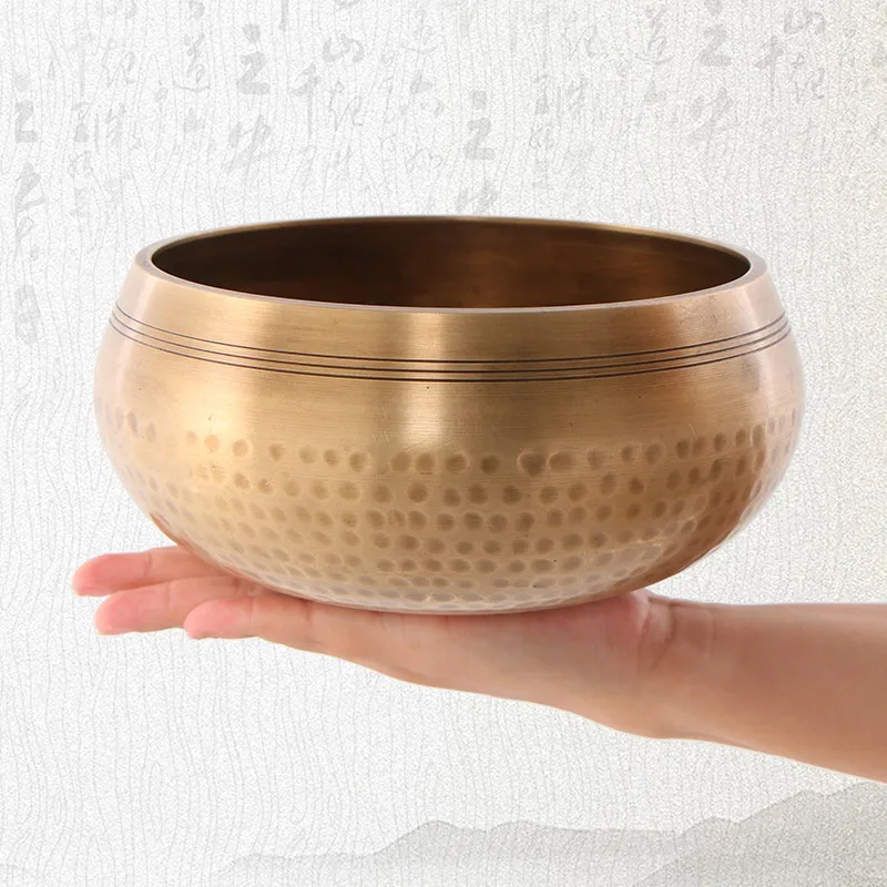 

Nepal Handmade Tibet Buddha Sound Bowl with Leather Stick Yoga Meditation Chanting Brass Chime Handicraft Tibetan Singing Bowl