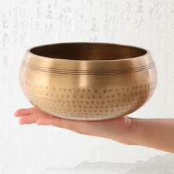 Nepal Handmade Tibet Buddha Sound Bowl with Leather Stick Yoga Meditation Chanting Brass Chime Handicraft Tibetan Singing Bowl