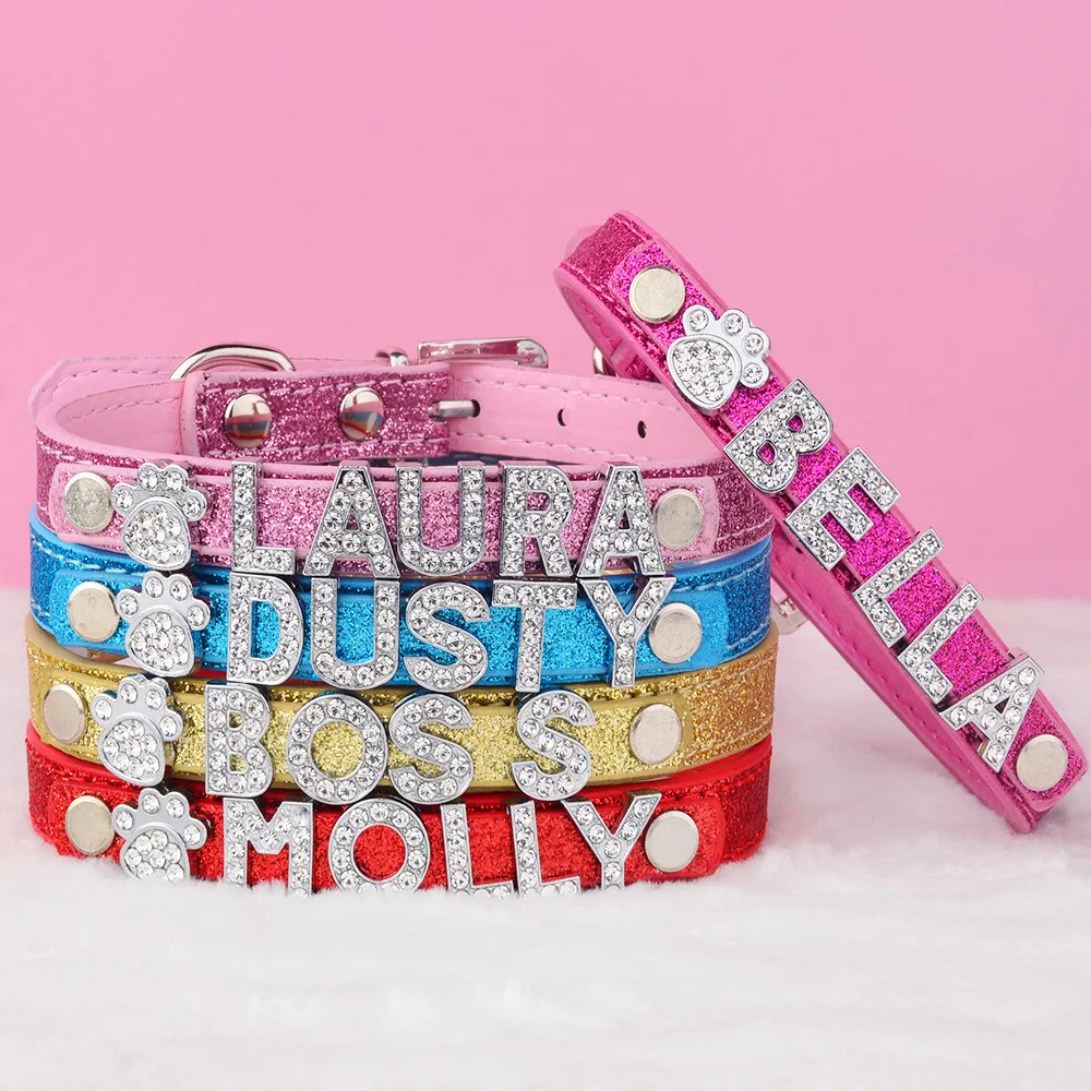 

DIY именная буква Алмазный собачий ошейник индивидуальный милый розовый Макарон Для домашних животных Регулируемый Блестящий Аксессуары для маленьких и больших собак